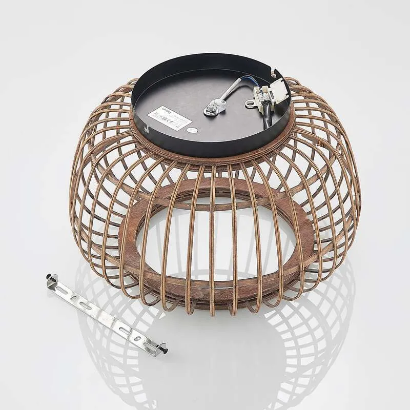B-Ware Lindby Deckenleuchte Bominio LED Lampe Rattan schwarz matt Ø40cm dimmbar 24,5cm