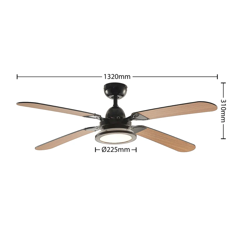 B-Ware Lucande Deckenventilator Tedric LED Ventilator schwarz leise 133cm für Räume