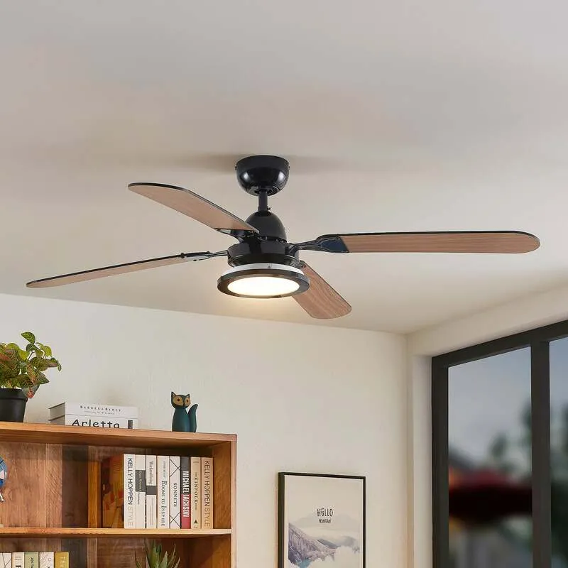 B-Ware Lucande Deckenventilator Tedric LED Ventilator schwarz leise 133cm für Räume