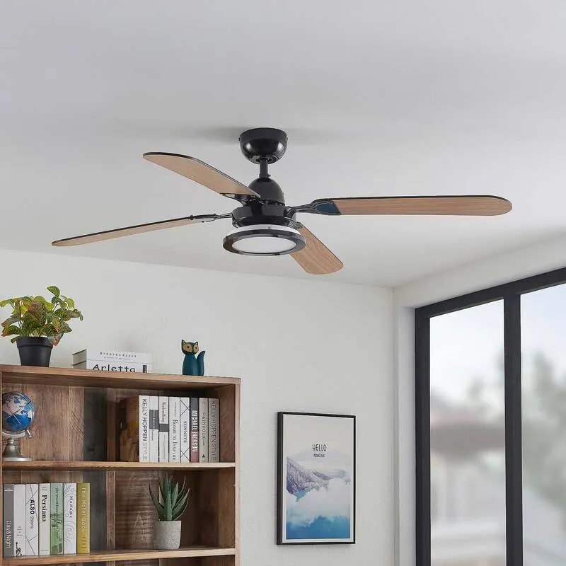 B-Ware Lucande Deckenventilator Tedric LED Ventilator schwarz leise 133cm für Räume