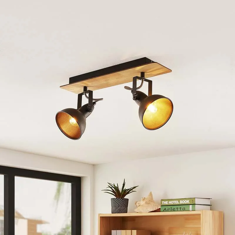 B-Ware Lindby Deckenlampe Aylis 2-flg 40 cm schwarz Holz E14 drehbar schwenkbar