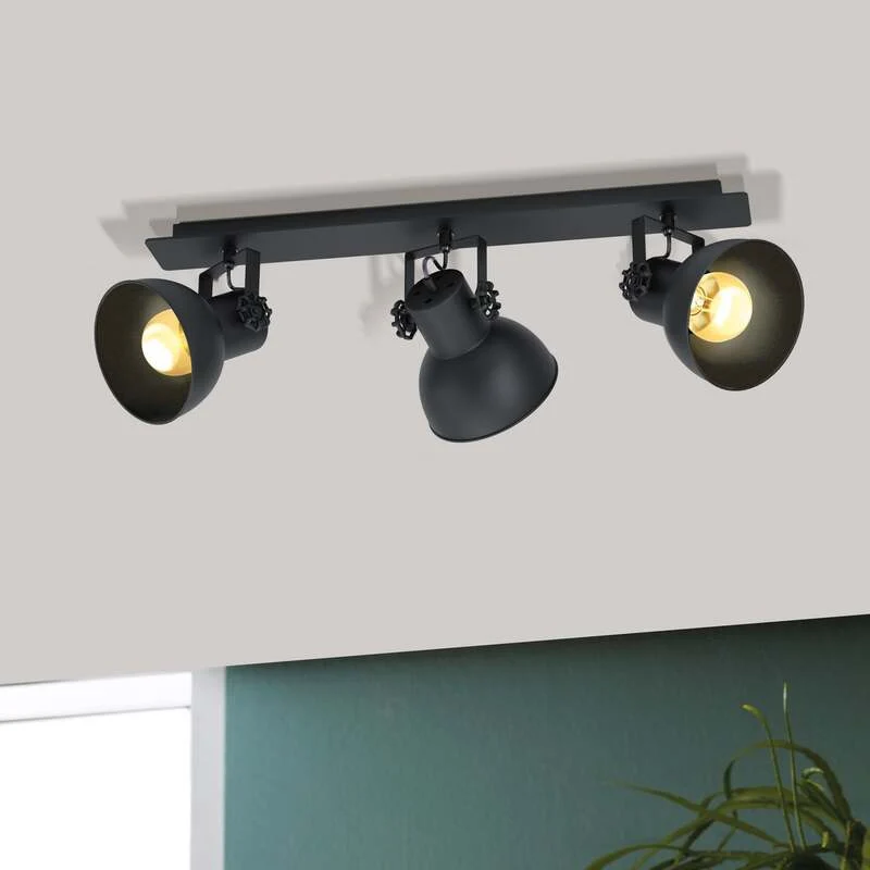 B-Ware Eglo Deckenstrahler Barnstaple LED Strahler 3-flammig dimmbar schwarz Holz Stahl
