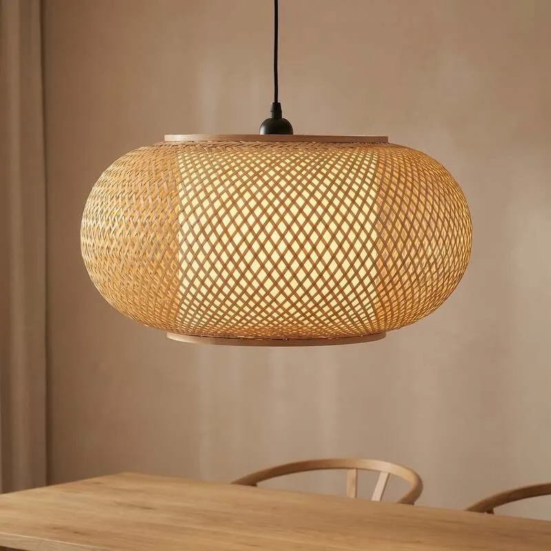 B-Ware Lindby Hängeleuchte Romaine LED Pendelleuchte Lampe dimmbar natur Ø50cm schwarz