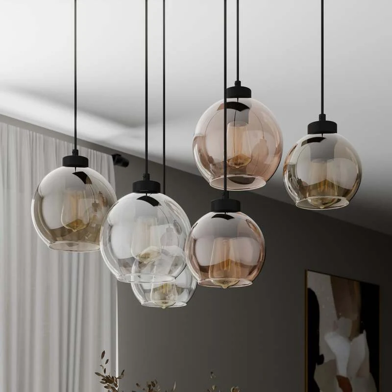B-Ware Hängeleuchte Cubus 74cm 6-flg LED Pendelleuchte dimmbar klar honig braun