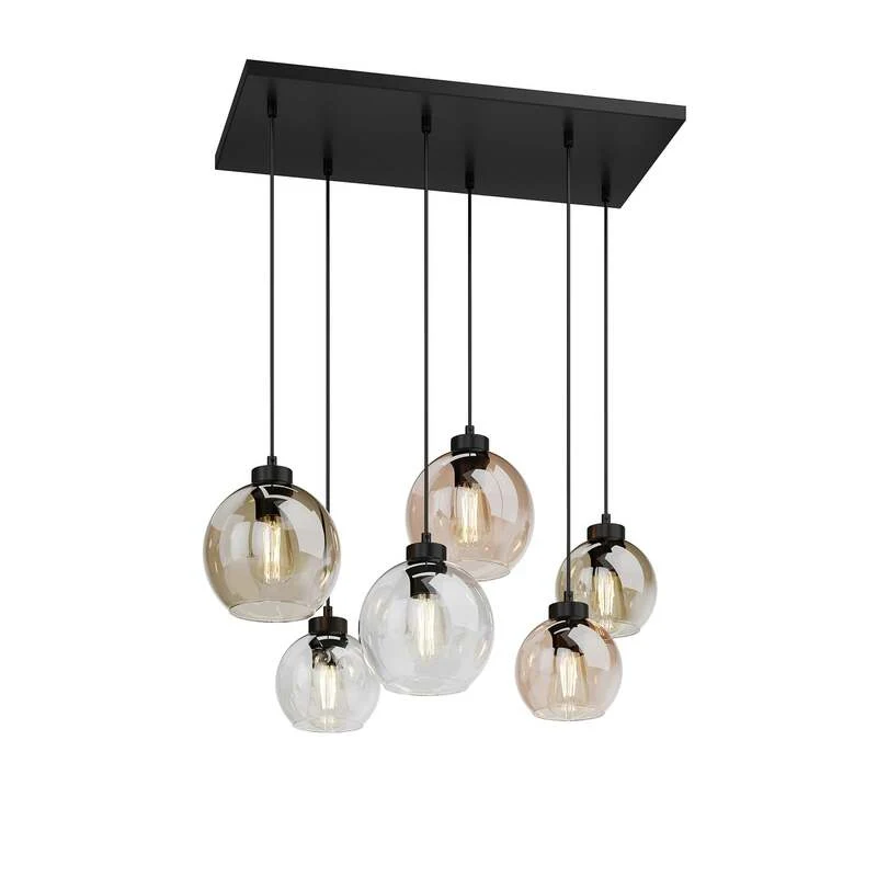 B-Ware Hängeleuchte Cubus 74cm 6-flg LED Pendelleuchte dimmbar klar honig braun