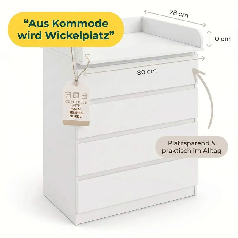 B-Ware Little One Wickelaufsatz Wickelstation für Ikea MALM Hemnes NORDLI weiß sicher