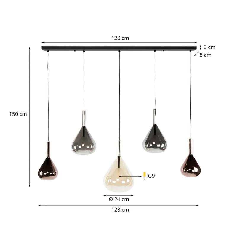 B-Ware Hängelampe Wings 5-flg dimmbar Pendelleuchte Glas kupfer schwarz braun 120cm