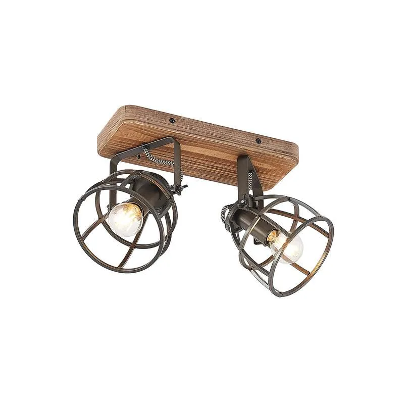 B-Ware Lindby Deckenstrahler Rutger LED Strahler Holz dimmbar schwarz 2-flammig 36cm