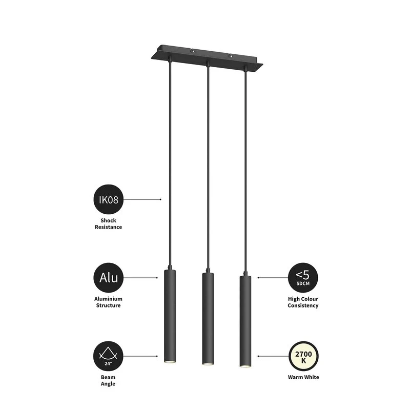 B-Ware Arcchio Pendelleuchte Hängelampe LED Franka schwarz Aluminium lang