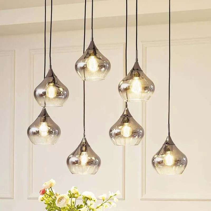 B-Ware Lucande Hängeleuchte Jarven Hängelampe Deckenlampe Lampe 7-flammig schwarz Glas