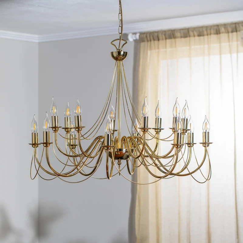 B-Ware Kronleuchter Retro 16-flammig gold 90 cm dimmbar von Domiluce