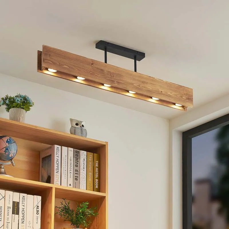 B-Ware Lindby Malwin Deckenleuchte GU10 100 cm 6-flg Kiefernholz dunkel lasiert