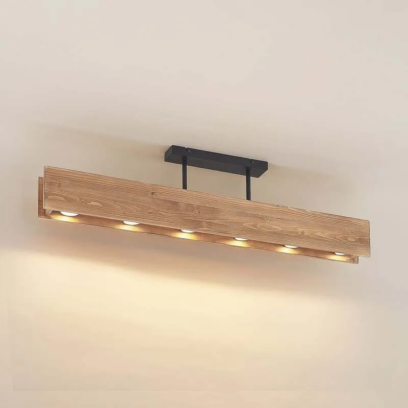 B-Ware Lindby Malwin Deckenleuchte GU10 100 cm 6-flg Kiefernholz dunkel lasiert