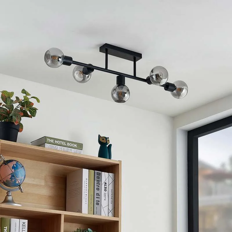 B-Ware Lindby Deckenlampe Biscala LED Lampe Leuchte dimmbar schwarz rauch Ø85cm 5-flg