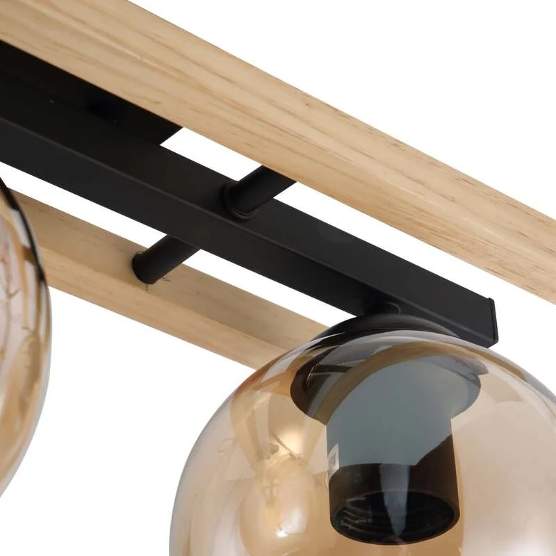 B-Ware Lindby Deckenlampe Enrique LED 3-flammig Hängeleuchte Lampe amber Holz Glas