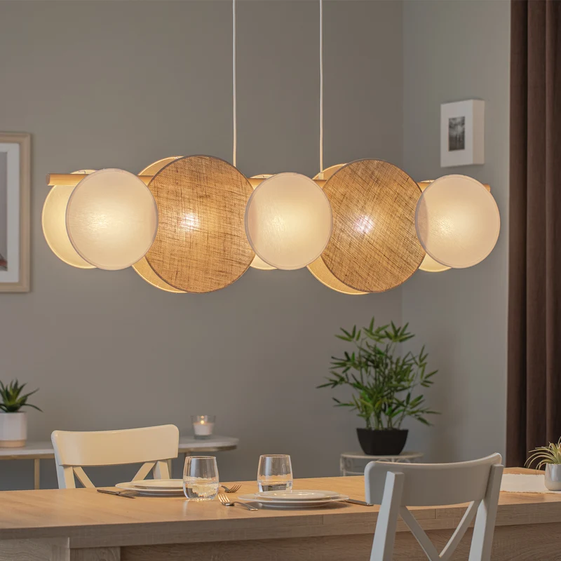 B-Ware TK Lighting Hängelampe Pendelleuchte Pulse Juteschirme naturbraun weiß 5-flg