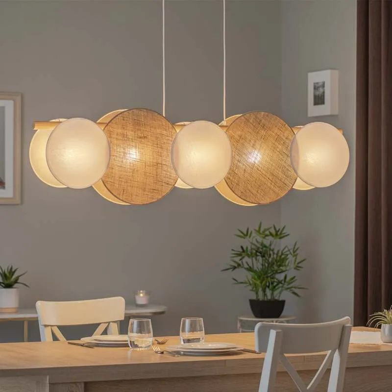 B-Ware TK Lighting Hängelampe Pendelleuchte Pulse Juteschirme naturbraun weiß 5-flg