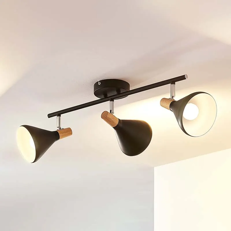 B-Ware Lindby Deckenleuchte Deckenlampe Arina schwarz dreiflammig Metall Holz 53 cm