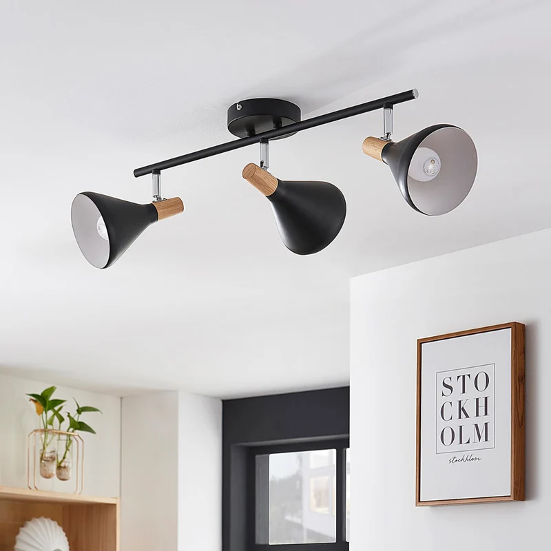 B-Ware Lindby Deckenleuchte Deckenlampe Arina schwarz dreiflammig Metall Holz 53 cm