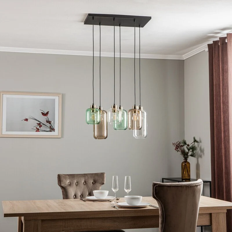 B-Ware Hängeleuchte Marco Hängelampe Deckenlampe Leuchte Green 6-flg. klar grün braun