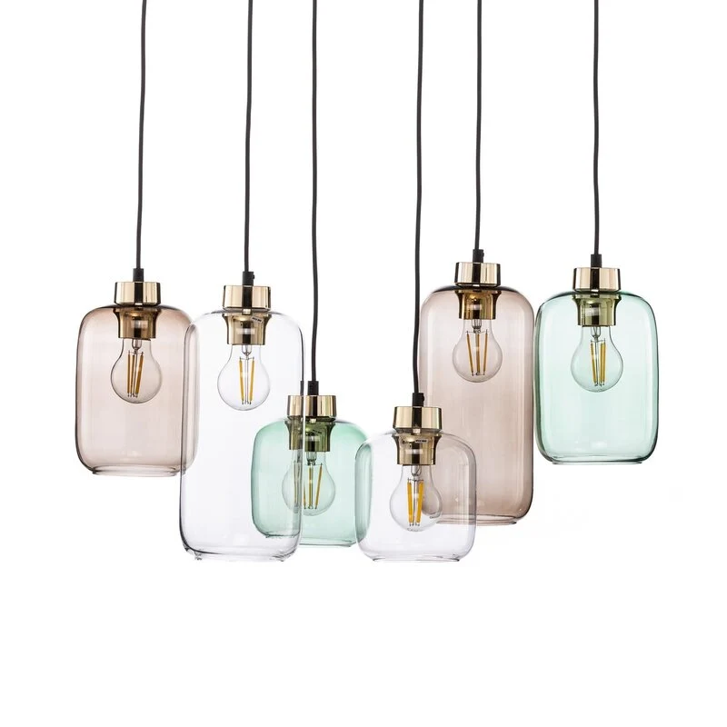 B-Ware Hängeleuchte Marco Hängelampe Deckenlampe Leuchte Green 6-flg. klar grün braun