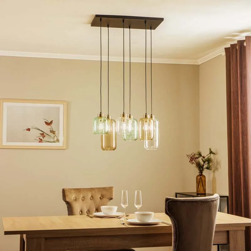 B-Ware Hängeleuchte Marco Hängelampe Deckenlampe Leuchte Green 6-flg. klar grün braun