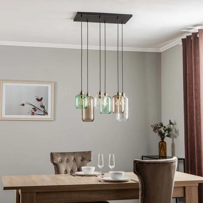 B-Ware Hängeleuchte Marco Hängelampe Deckenlampe Leuchte Green 6-flg. klar grün braun