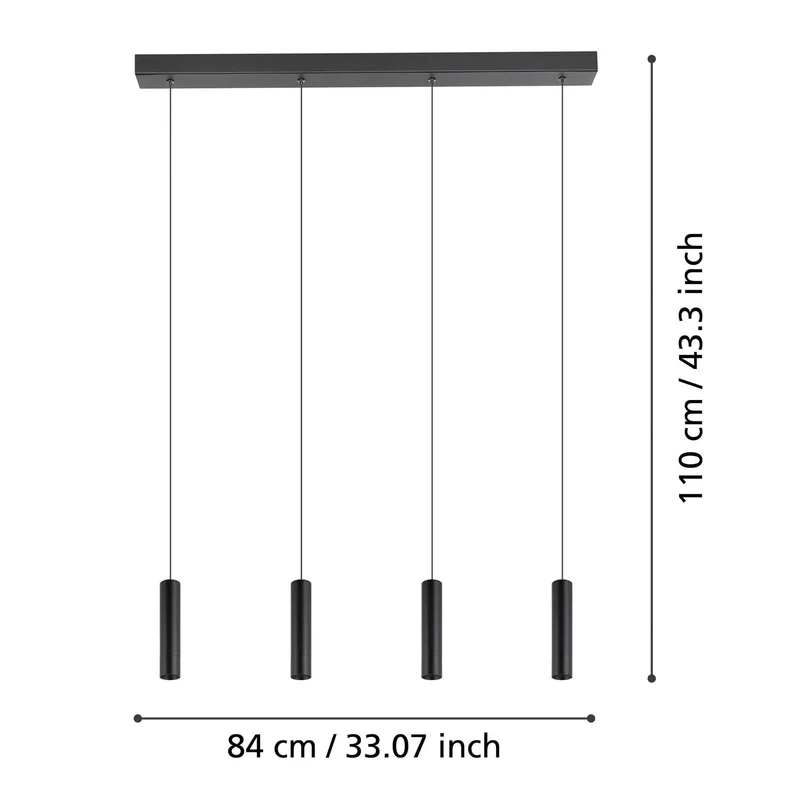 B-Ware EGLO LED Pendellampe Hängeleuchte Almudaina schwarz Länge 84 cm 4 flammig La285