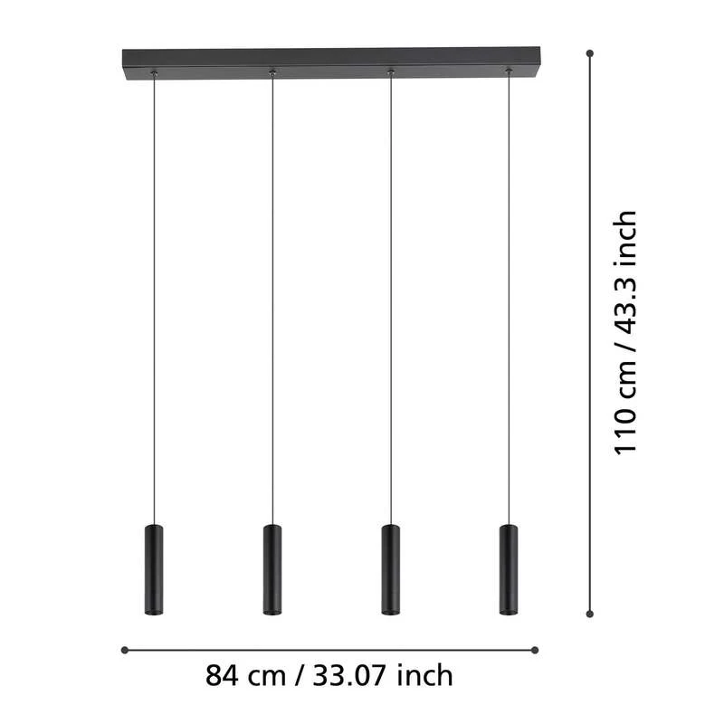 B-Ware EGLO LED Pendellampe Hängeleuchte Almudaina schwarz Länge 84 cm 4 flammig La285