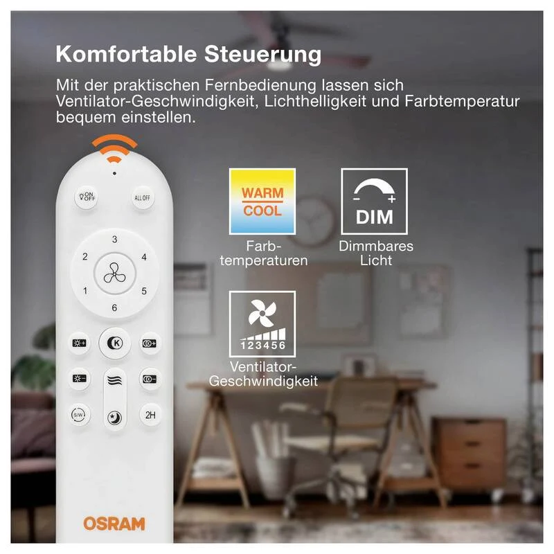 B-Ware OSRAM Deckenventilator Leste 445mm LED Ventilator dimmbar Fernbedienung weiß