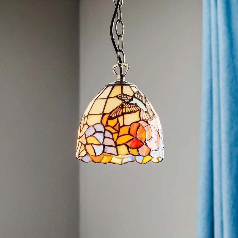 B-Ware Artistar Hängeleuchte Tiffany Stil COLIBRI dimmbar Lampe bunt braun 15x13cm