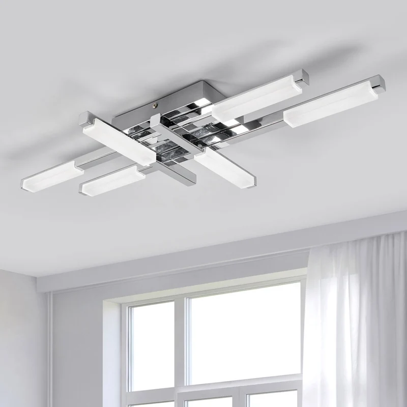 B-Ware Lindby Deckenlampe Patrik LED Leuchte 6-flammig chrom IP44 62x30cm weiß