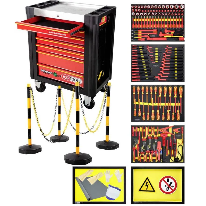 B-Ware KS Tools Werkstattwagen schwarz rot Handwerkzeugwagen Werkzeugwagen 87kg 164-tlg