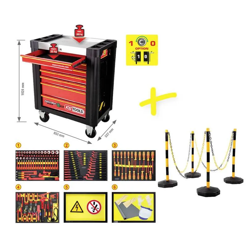 B-Ware KS Tools Werkstattwagen schwarz rot Handwerkzeugwagen Werkzeugwagen 87kg 164-tlg