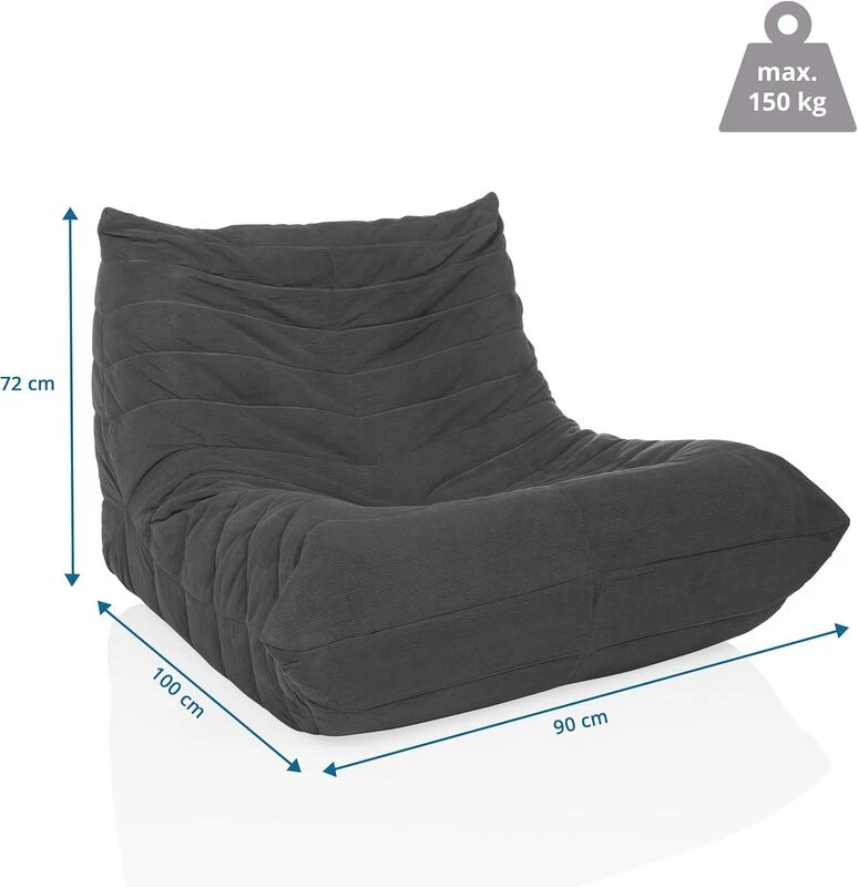 B-Ware hjh LIVING Sitzsack Bodensofa SITZOLO Dunkelgrau 100x90x72 cm tragbar bequem