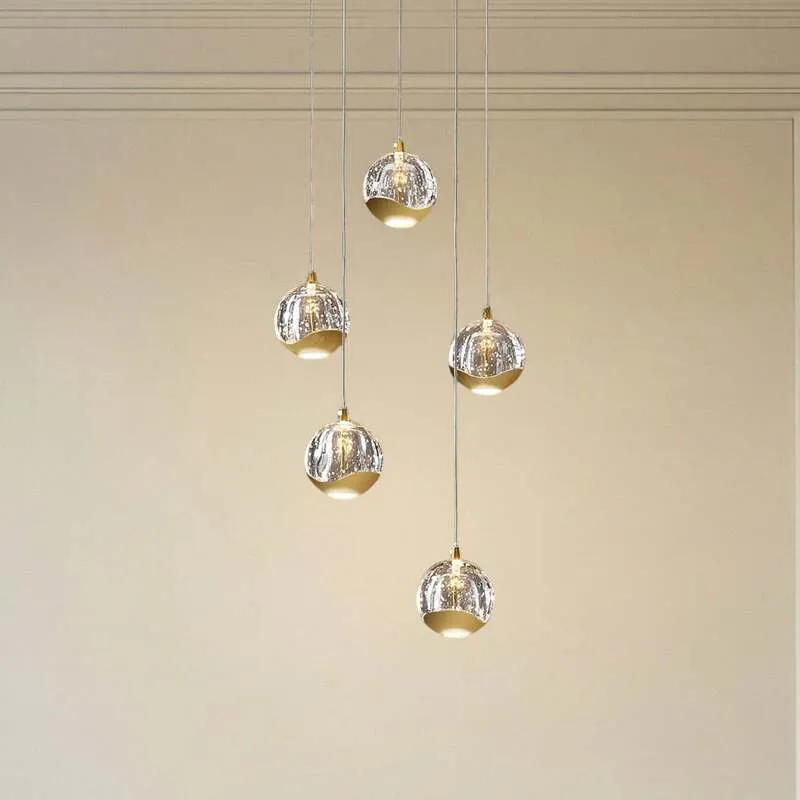 B-Ware Lucande Pendelleuchte Hängeleuchte Hayley LED Lampe 5-flg Blasenstruktur gold