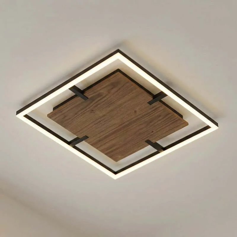 B-Ware Lucande Deckenleuchte Vectra LED Lampe dimmbar Holz schwarz 50x50cm 3000K