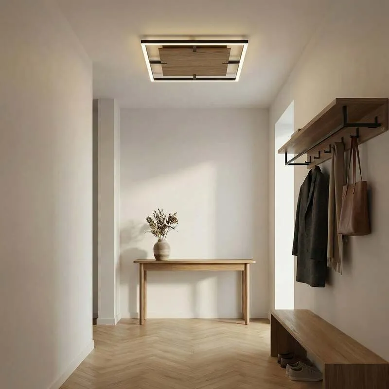 B-Ware Lucande Deckenleuchte Vectra LED Lampe dimmbar Holz schwarz 50x50cm 3000K