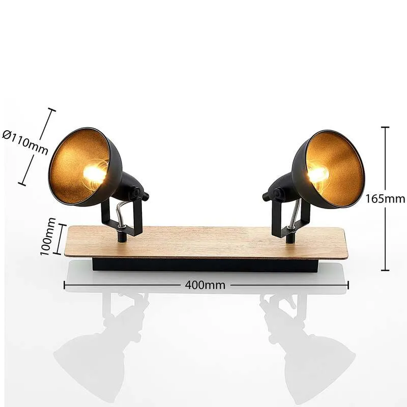 B-Ware Lindby Deckenlampe Aylis LED Lampe Leuchte dimmbar schwarz Holz 40cm 2-flg