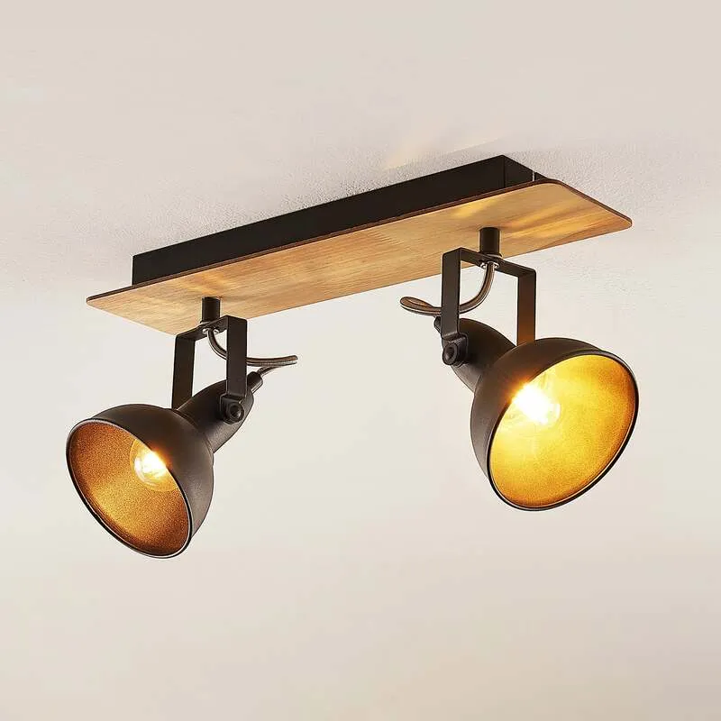 B-Ware Lindby Deckenlampe Aylis LED Lampe Leuchte dimmbar schwarz Holz 40cm 2-flg